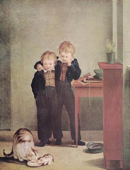 Georg Friedrich Kersting Kinder mit Katzen oil painting picture